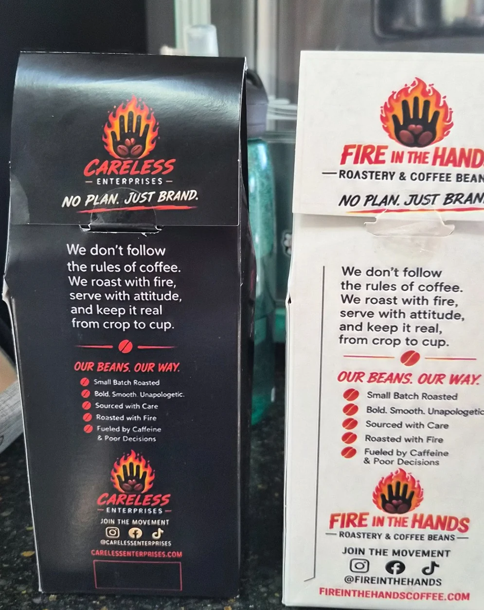 Back panels of the prototype coffee packages